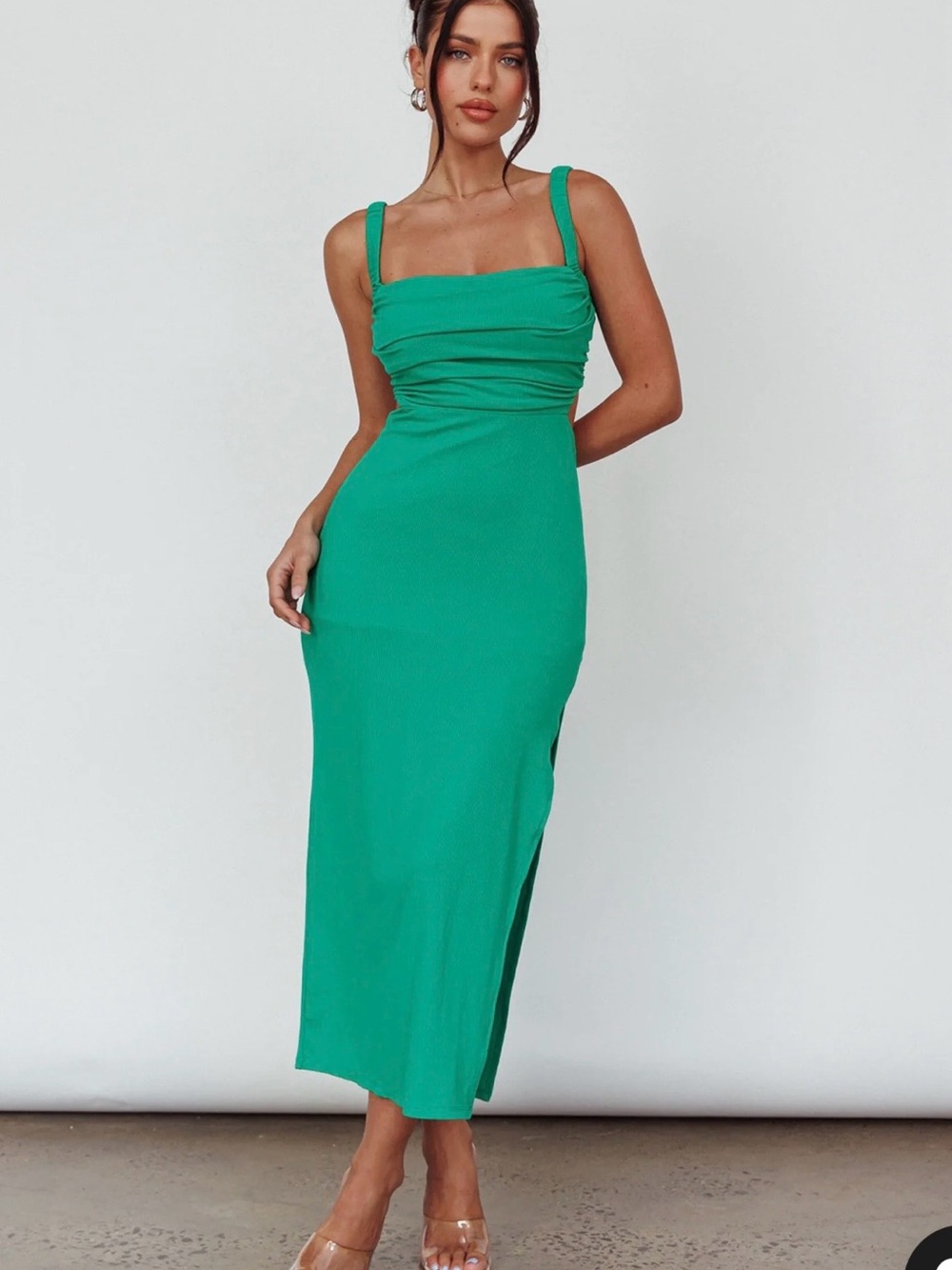 Selfie Leslie Emerald Green Square-Neck Midi Dress